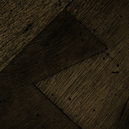 Abaso Small Square Coffee Table by Four Hands in ebony rustic wormwood oak. Made from thick oak veneer, engineered hardwood in a modern style.