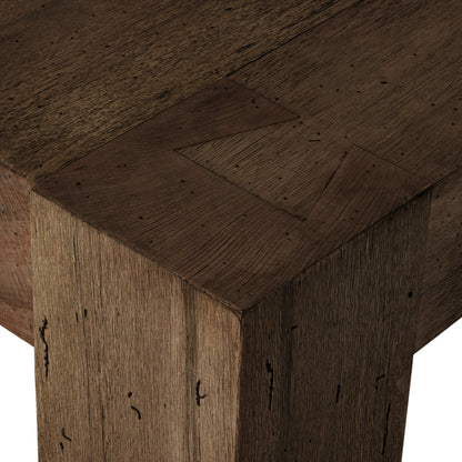 Abaso Small Square Coffee Table by Four Hands in ebony rustic wormwood oak. Made from thick oak veneer, engineered hardwood in a modern style.