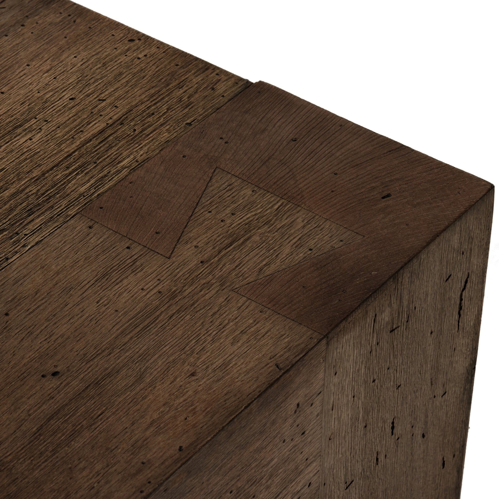 Abaso Small Square Coffee Table by Four Hands in ebony rustic wormwood oak. Made from thick oak veneer, engineered hardwood in a modern style.