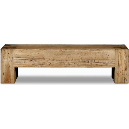 Abaso Accent Bench by Four Hands in ebony rustic wormwood oak. Made from thick oak veneer, engineered hardwood in a modern style.