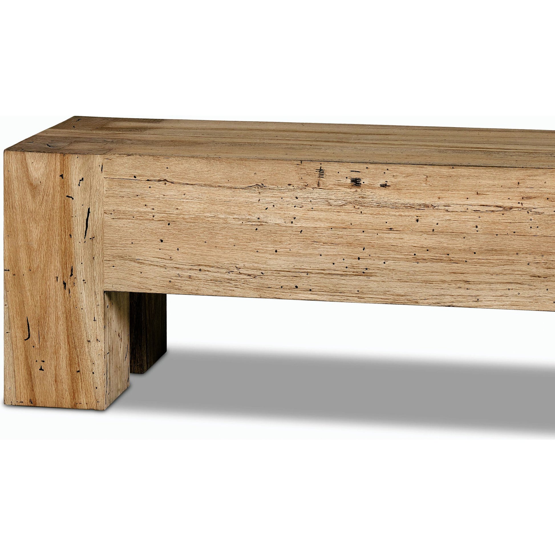Abaso Accent Bench by Four Hands in ebony rustic wormwood oak. Made from thick oak veneer, engineered hardwood in a modern style.