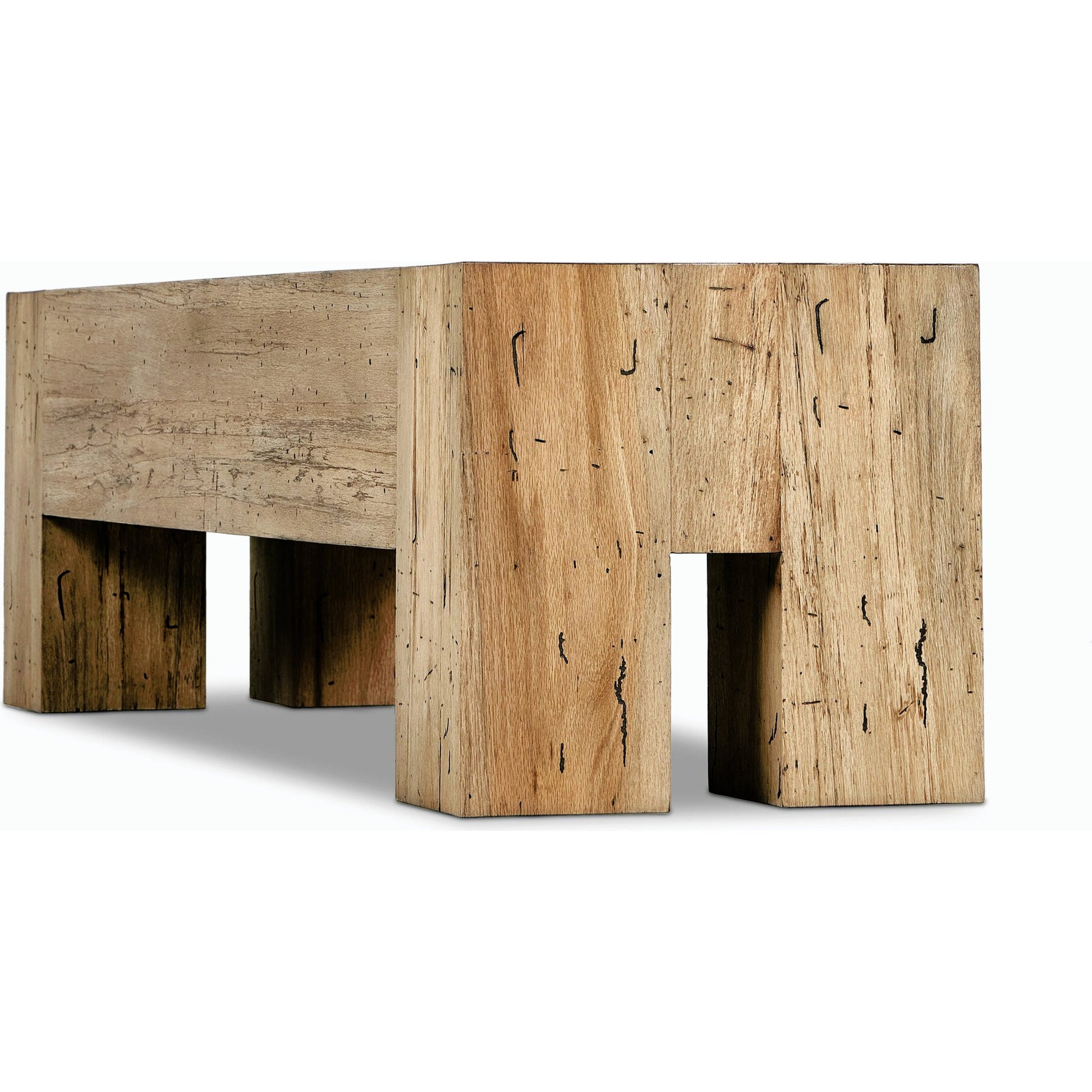 Abaso Accent Bench by Four Hands in ebony rustic wormwood oak. Made from thick oak veneer, engineered hardwood in a modern style.