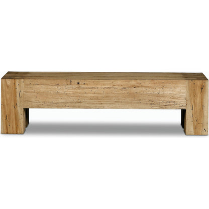 Abaso Accent Bench by Four Hands in ebony rustic wormwood oak. Made from thick oak veneer, engineered hardwood in a modern style.