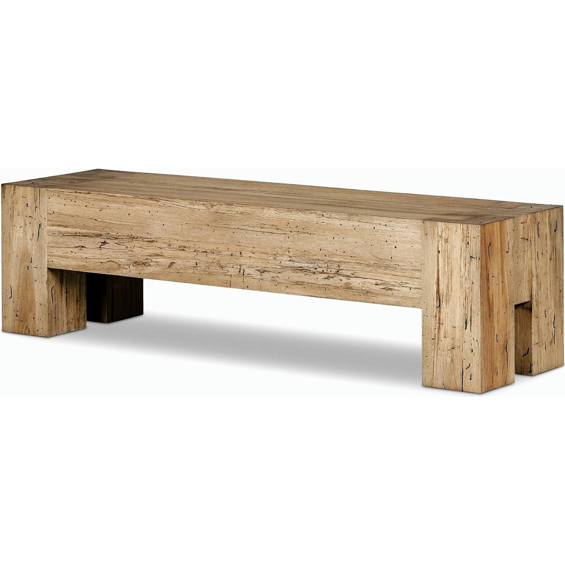 Abaso Accent Bench by Four Hands in ebony rustic wormwood oak. Made from thick oak veneer, engineered hardwood in a modern style.