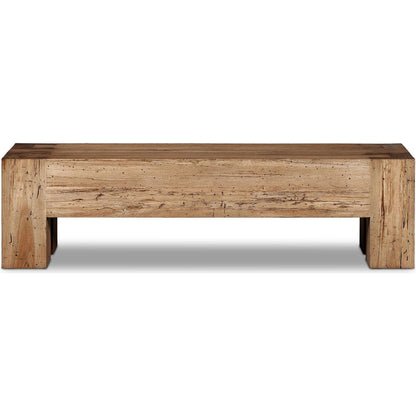 Abaso Accent Bench by Four Hands in ebony rustic wormwood oak. Made from thick oak veneer, engineered hardwood in a modern style.