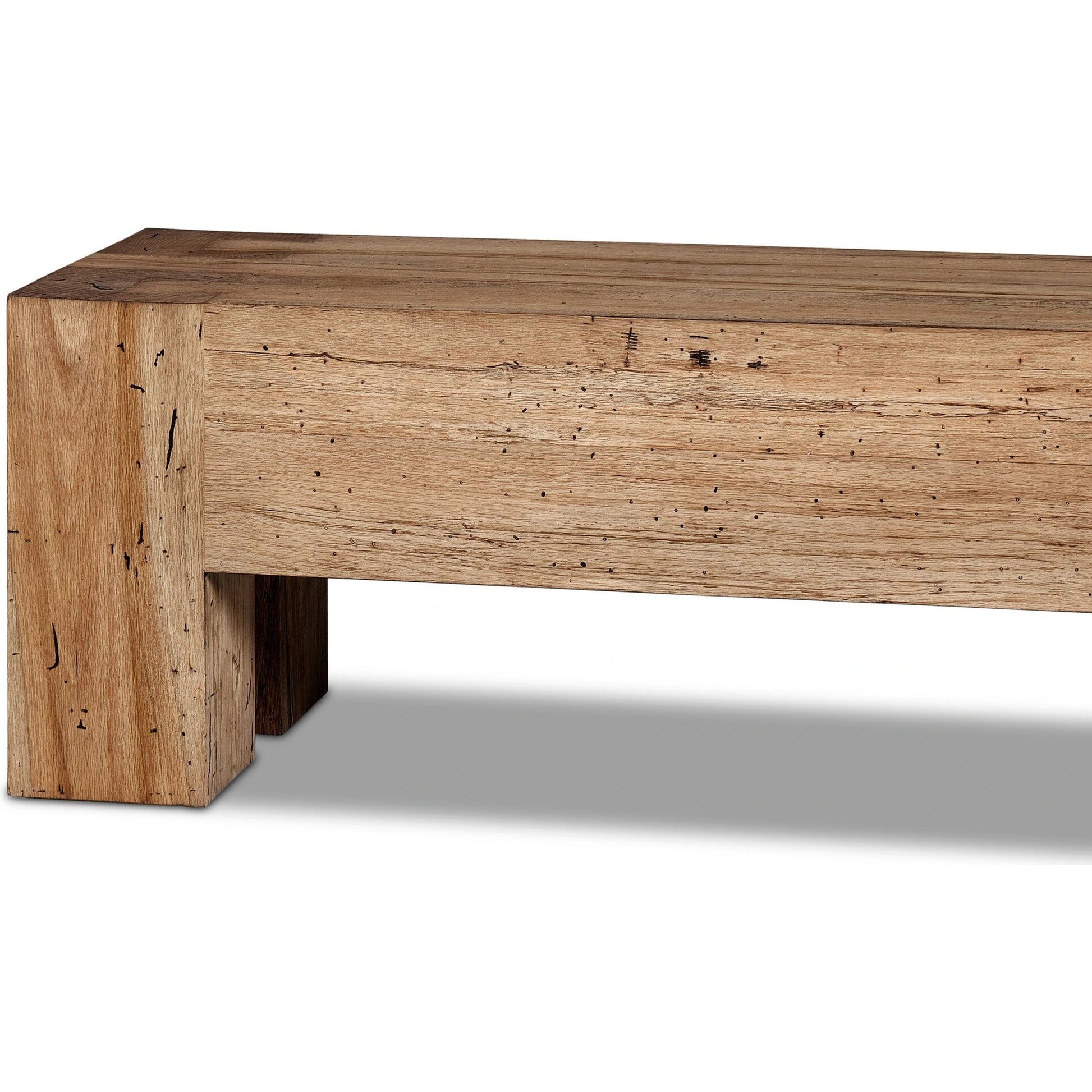 Abaso Accent Bench by Four Hands in ebony rustic wormwood oak. Made from thick oak veneer, engineered hardwood in a modern style.