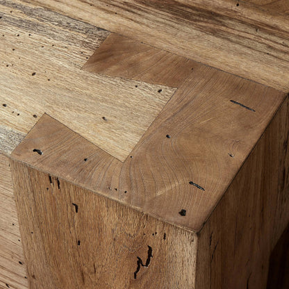 Abaso Accent Bench by Four Hands in ebony rustic wormwood oak. Made from thick oak veneer, engineered hardwood in a modern style.