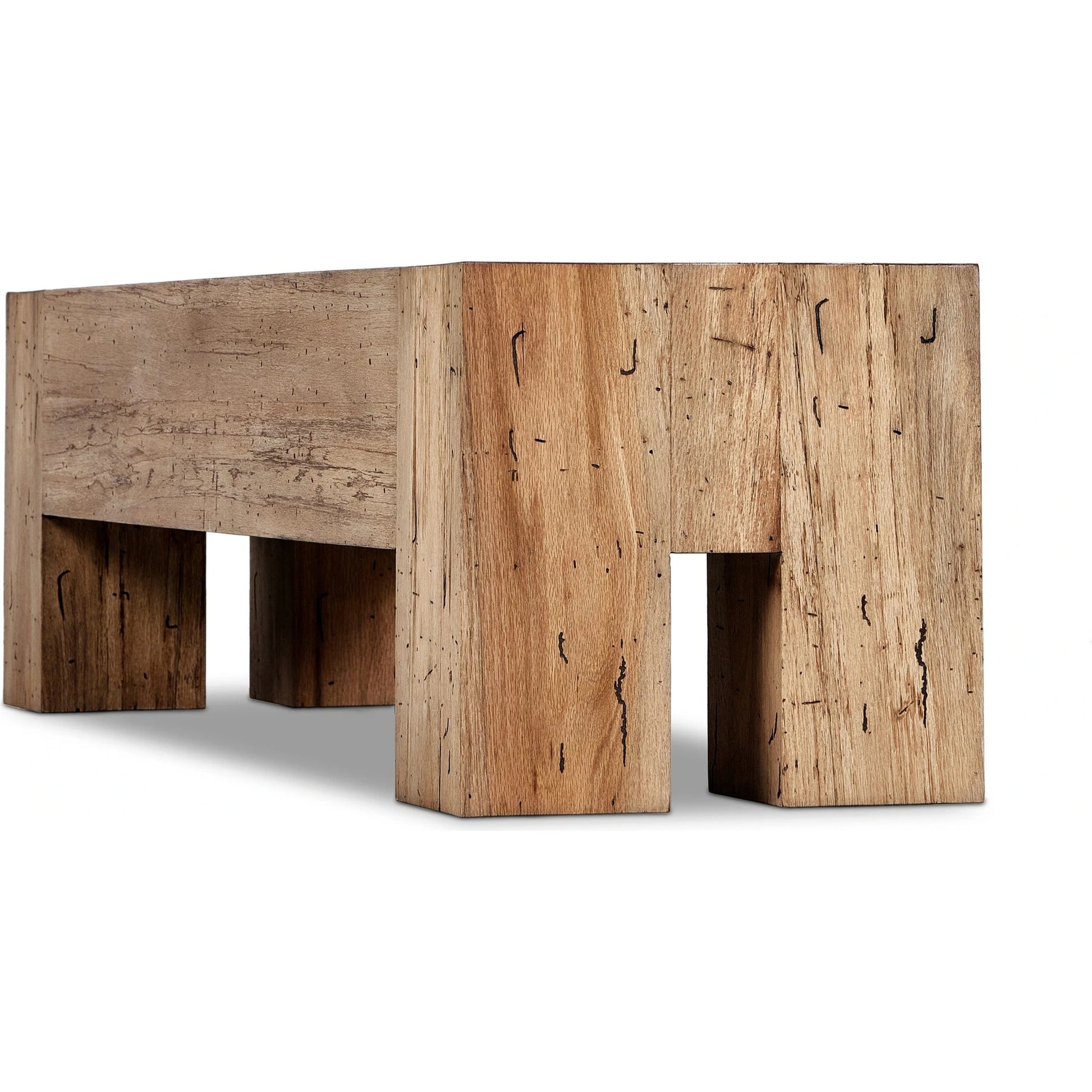 Abaso Accent Bench by Four Hands in ebony rustic wormwood oak. Made from thick oak veneer, engineered hardwood in a modern style.