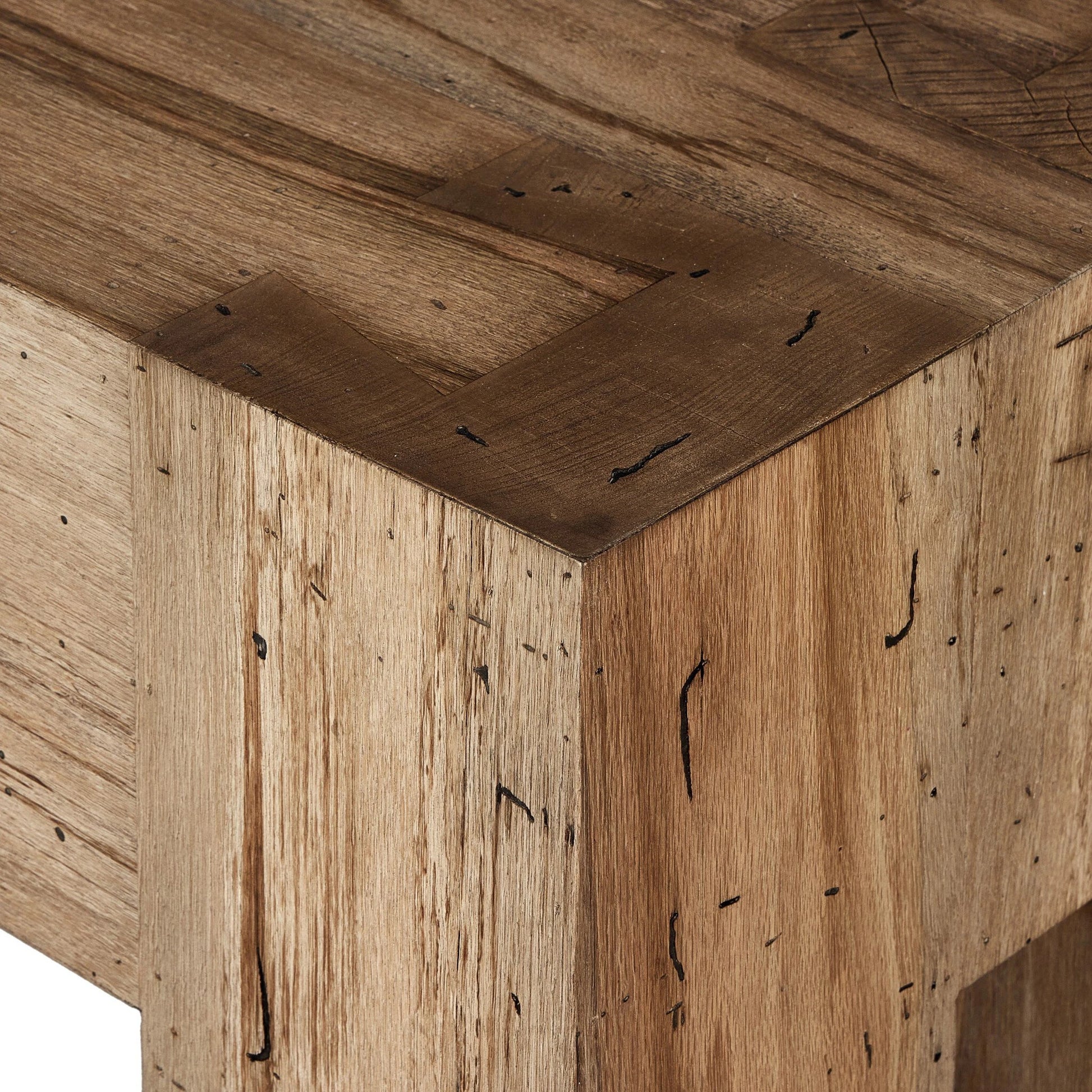 Abaso Accent Bench by Four Hands in ebony rustic wormwood oak. Made from thick oak veneer, engineered hardwood in a modern style.