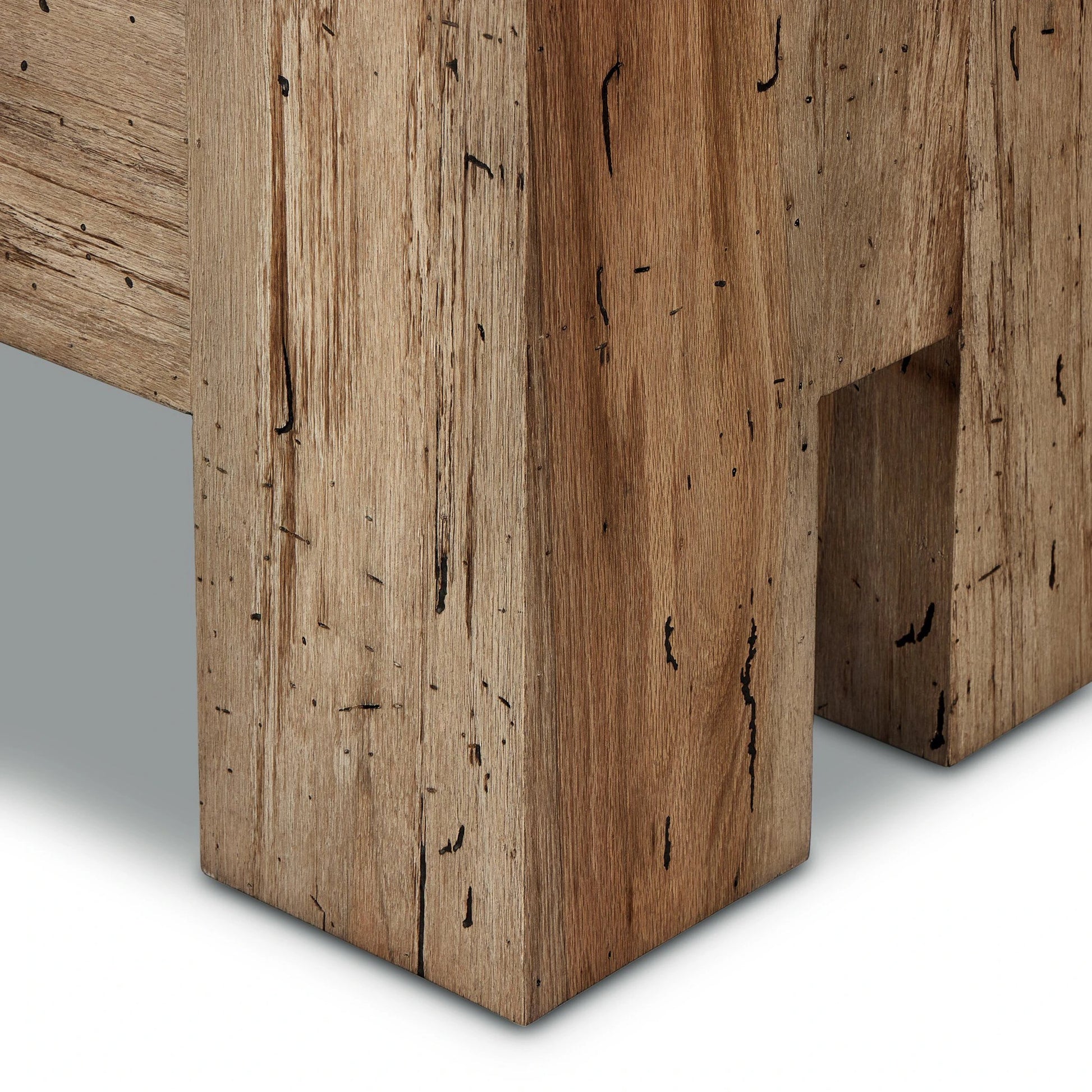 Abaso Accent Bench by Four Hands in ebony rustic wormwood oak. Made from thick oak veneer, engineered hardwood in a modern style.