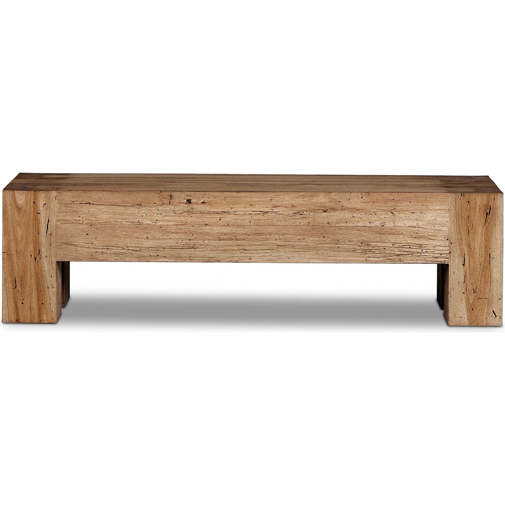 Abaso Accent Bench by Four Hands in ebony rustic wormwood oak. Made from thick oak veneer, engineered hardwood in a modern style.