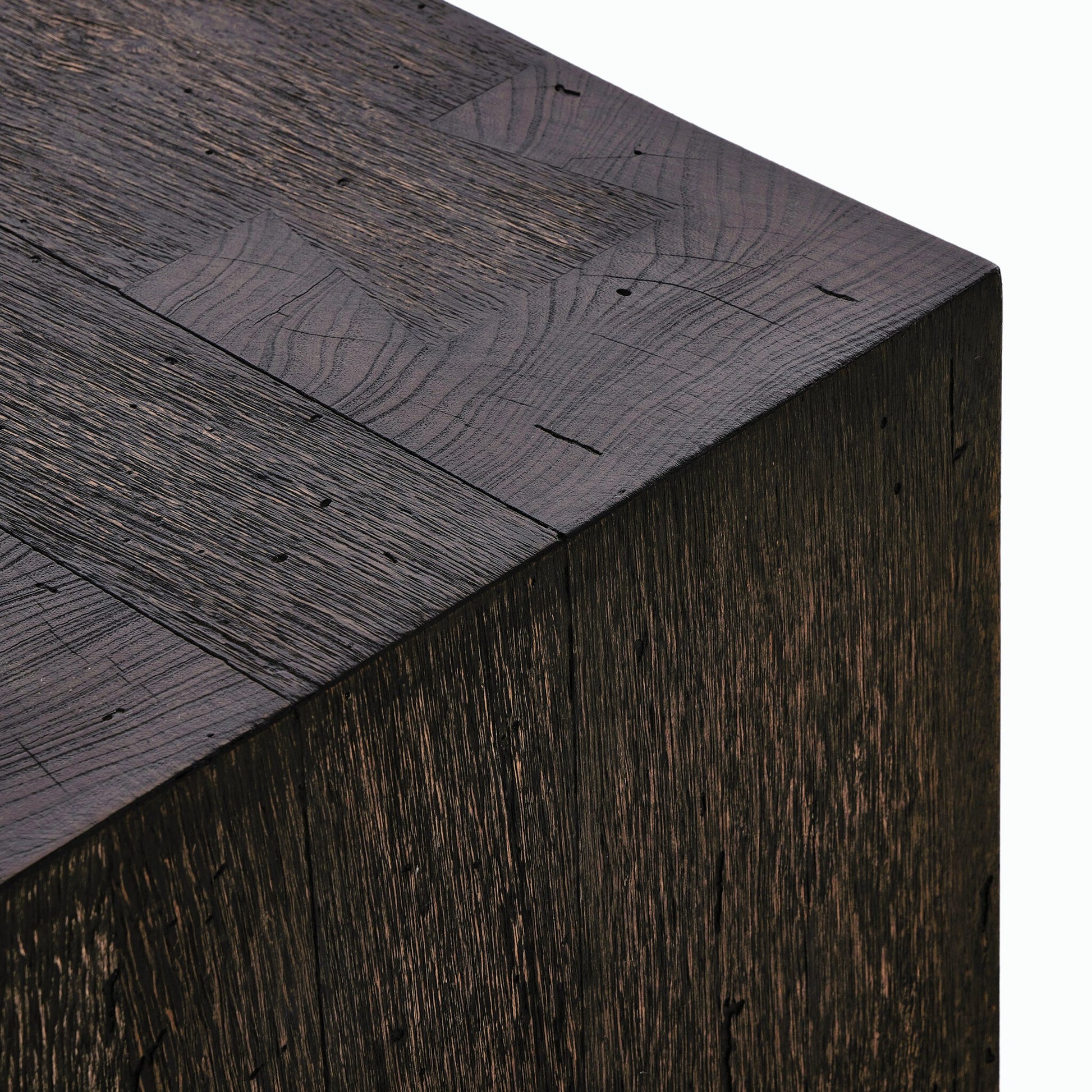 Abaso Accent Bench by Four Hands in ebony rustic wormwood oak. Made from thick oak veneer, engineered hardwood in a modern style.