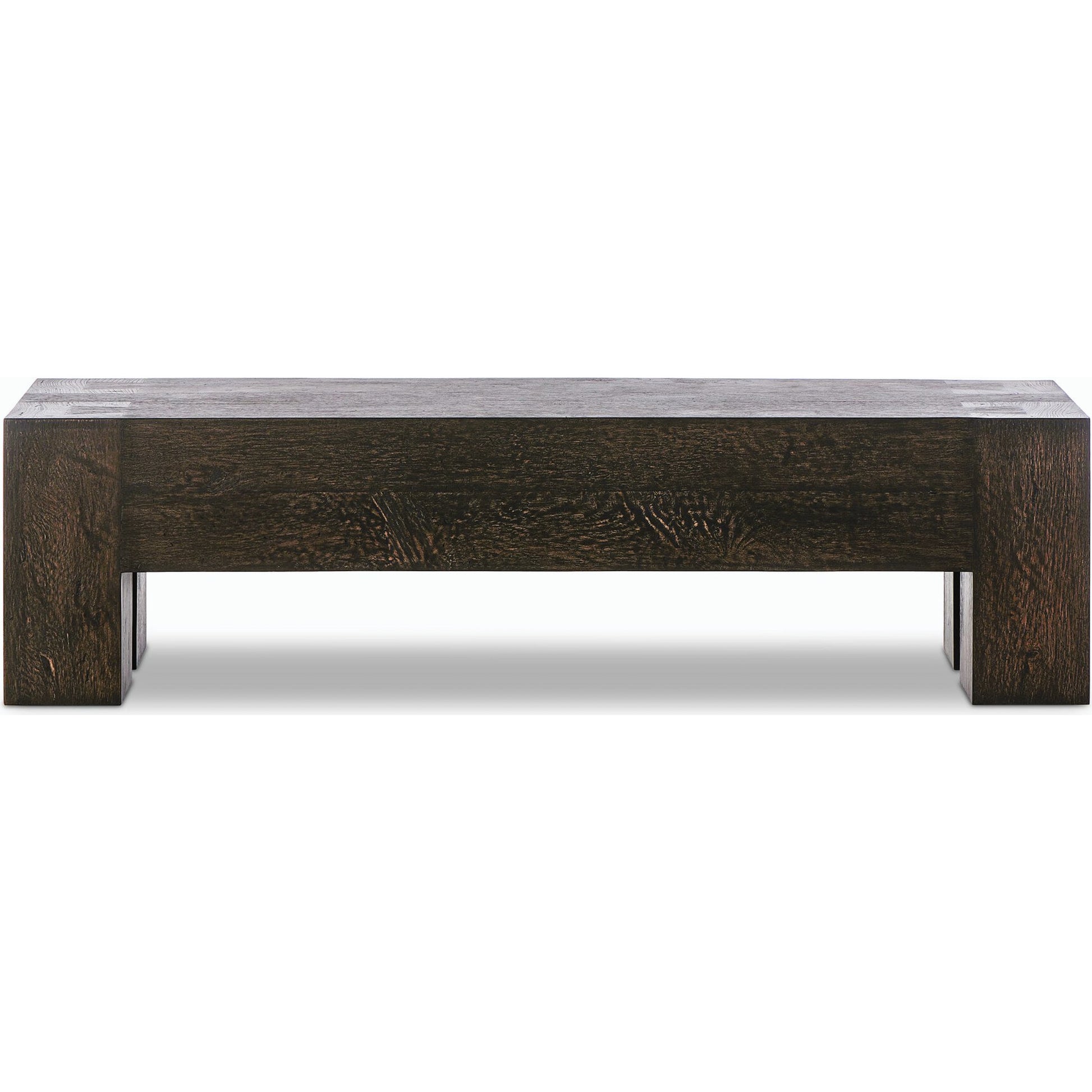 Abaso Accent Bench by Four Hands in ebony rustic wormwood oak. Made from thick oak veneer, engineered hardwood in a modern style.
