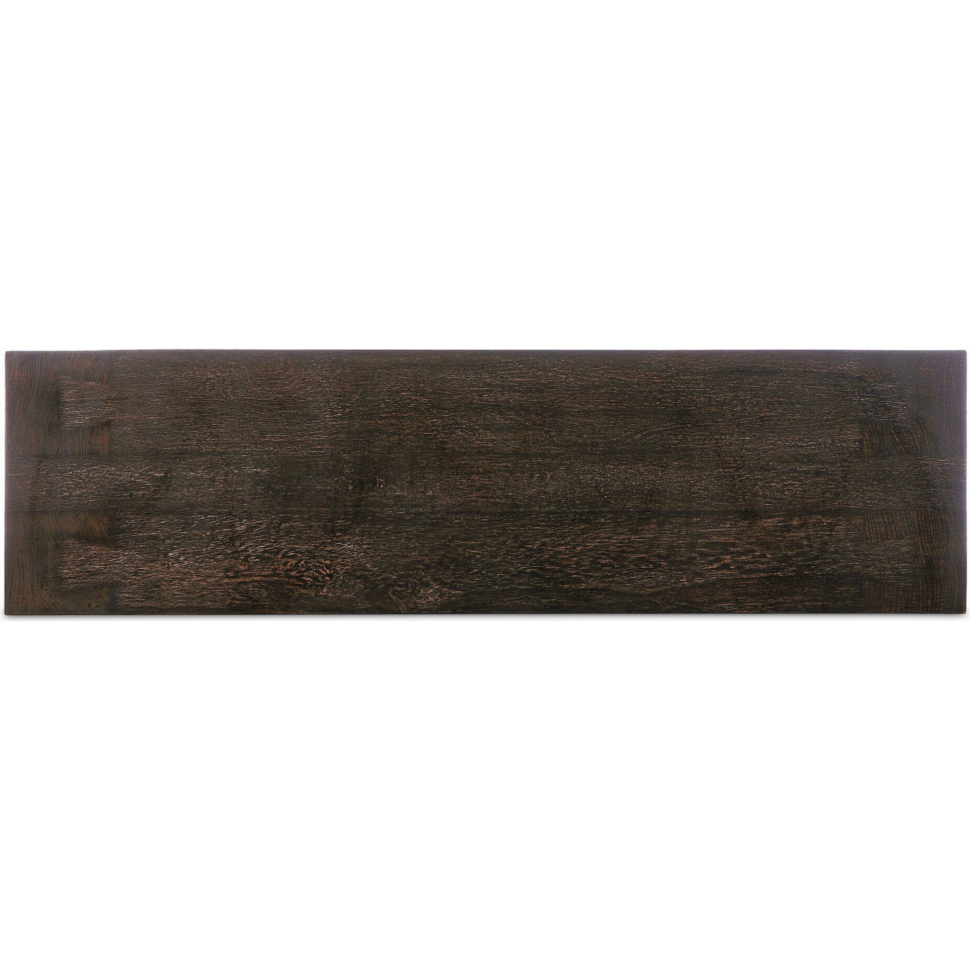 Abaso Accent Bench by Four Hands in ebony rustic wormwood oak. Made from thick oak veneer, engineered hardwood in a modern style.