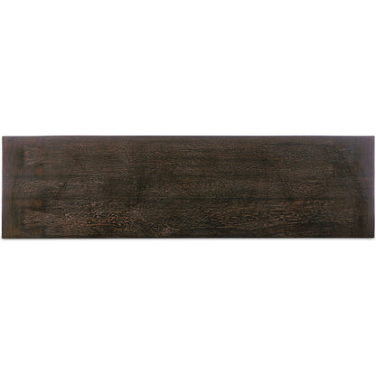 Abaso Accent Bench by Four Hands in ebony rustic wormwood oak. Made from thick oak veneer, engineered hardwood in a modern style.