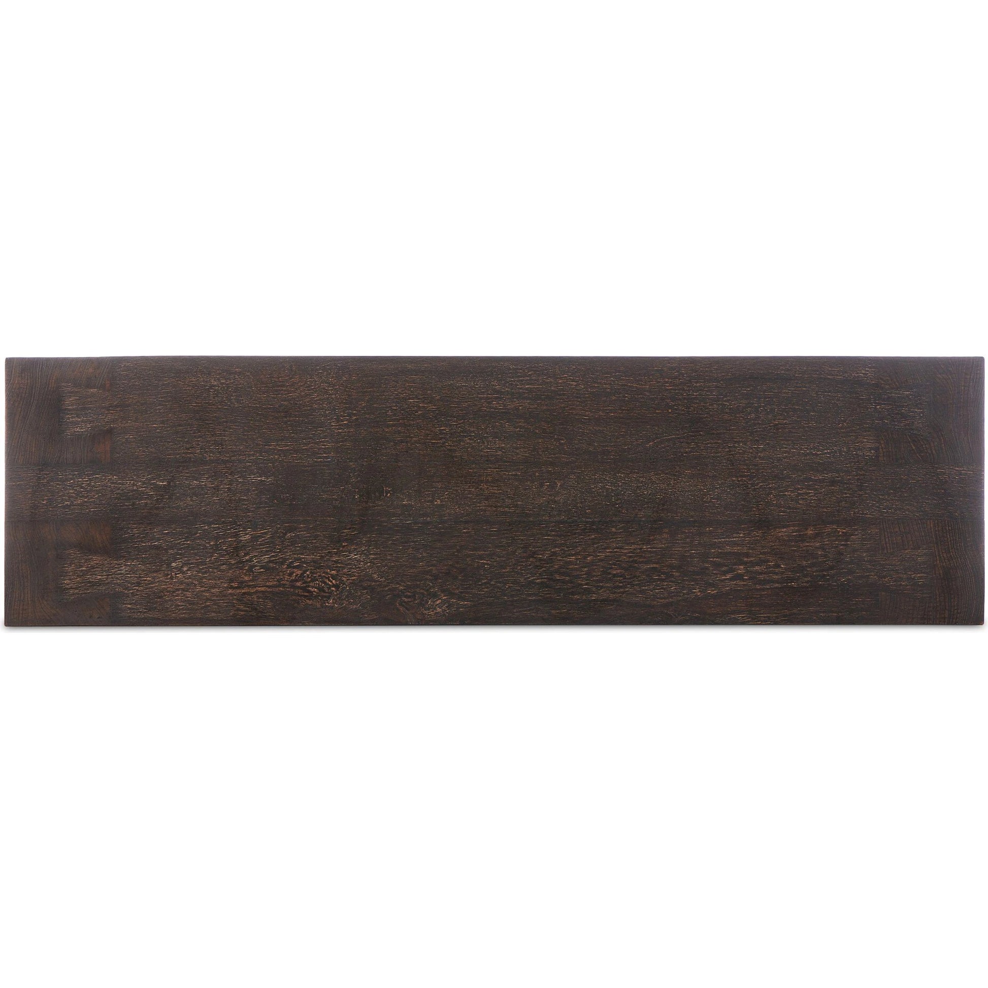 Abaso Accent Bench by Four Hands in ebony rustic wormwood oak. Made from thick oak veneer, engineered hardwood in a modern style.