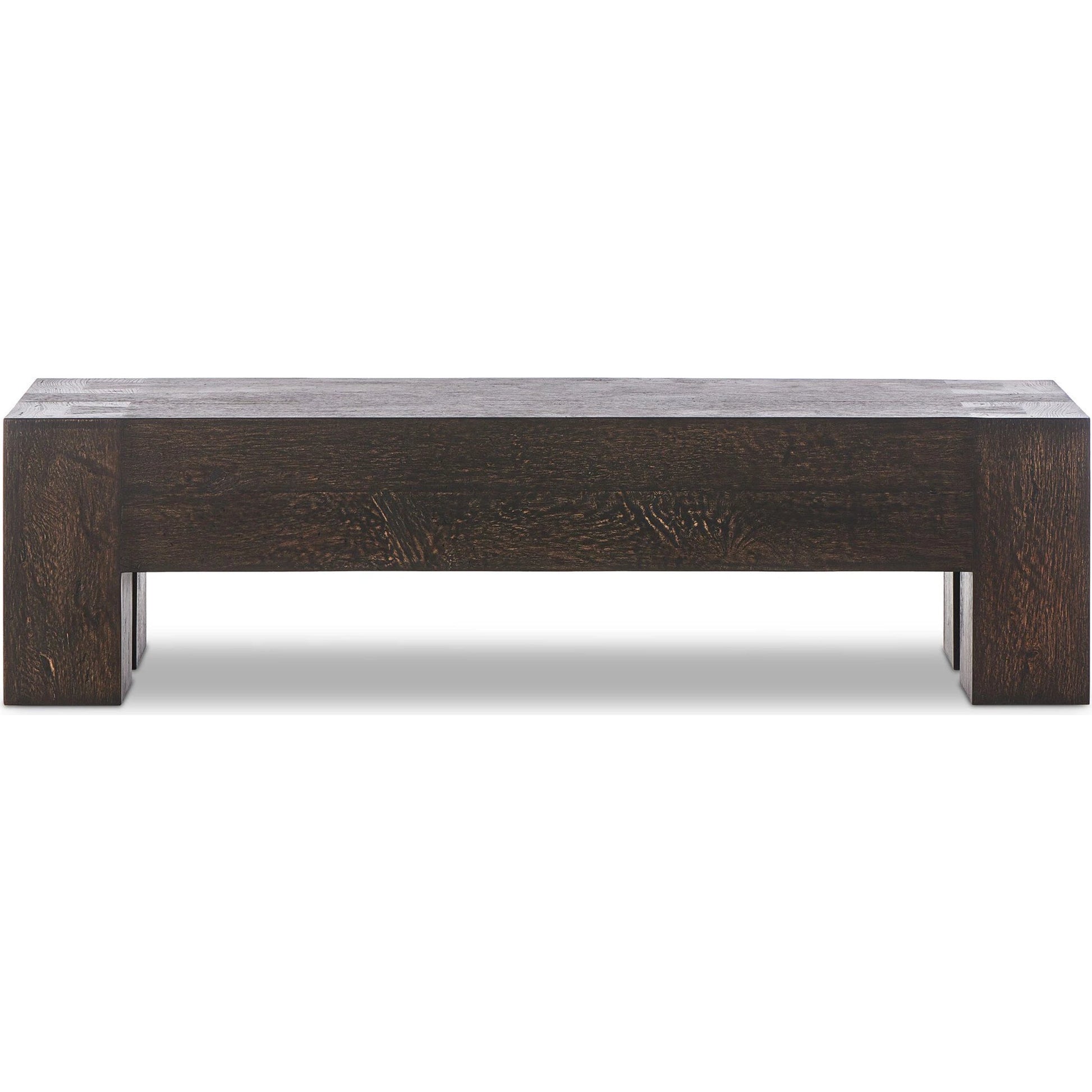 Abaso Accent Bench by Four Hands in ebony rustic wormwood oak. Made from thick oak veneer, engineered hardwood in a modern style.