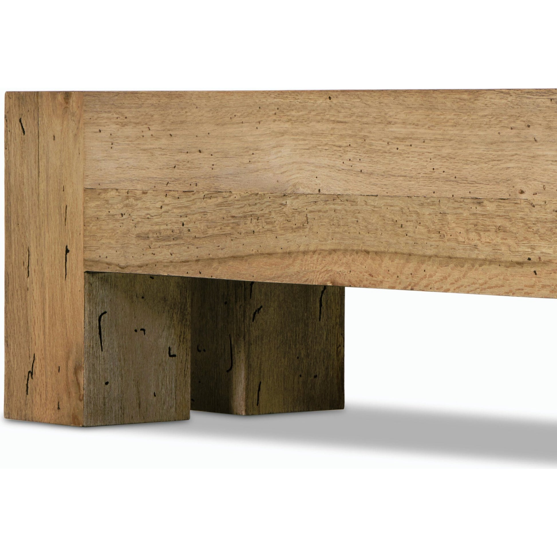 Abaso Large Accent Bench by Four Hands in ebony rustic wormwood oak. Made from thick oak veneer, engineered hardwood in a modern style.
