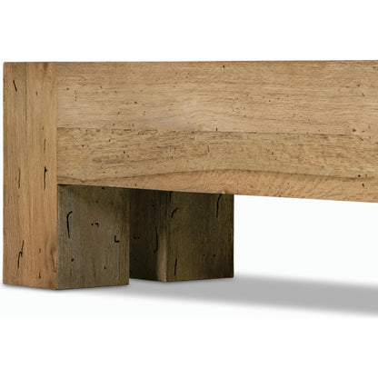 Abaso Large Accent Bench by Four Hands in ebony rustic wormwood oak. Made from thick oak veneer, engineered hardwood in a modern style.
