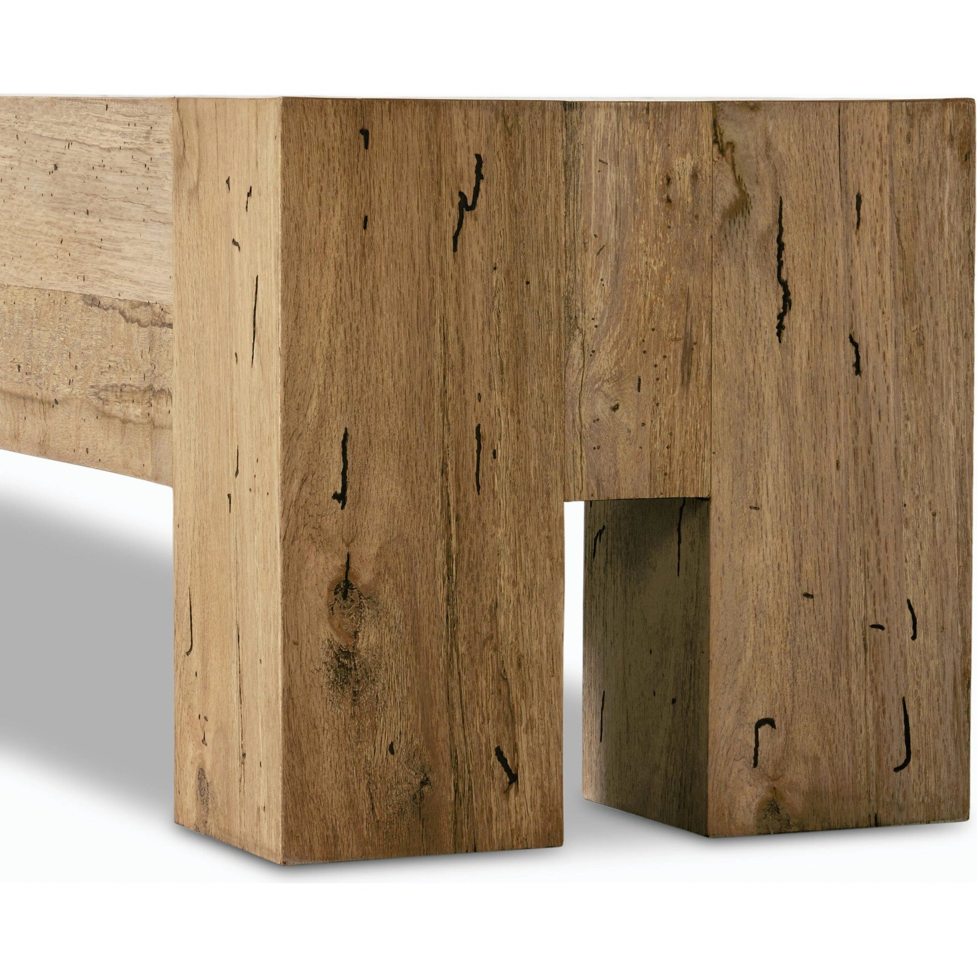 Abaso Large Accent Bench by Four Hands in ebony rustic wormwood oak. Made from thick oak veneer, engineered hardwood in a modern style.