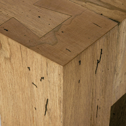Abaso Large Accent Bench by Four Hands in ebony rustic wormwood oak. Made from thick oak veneer, engineered hardwood in a modern style.