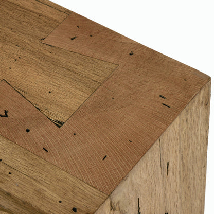 Abaso Large Accent Bench by Four Hands in ebony rustic wormwood oak. Made from thick oak veneer, engineered hardwood in a modern style.