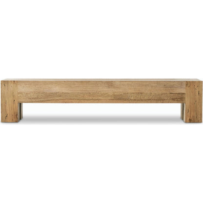 Abaso Large Accent Bench by Four Hands in ebony rustic wormwood oak. Made from thick oak veneer, engineered hardwood in a modern style.