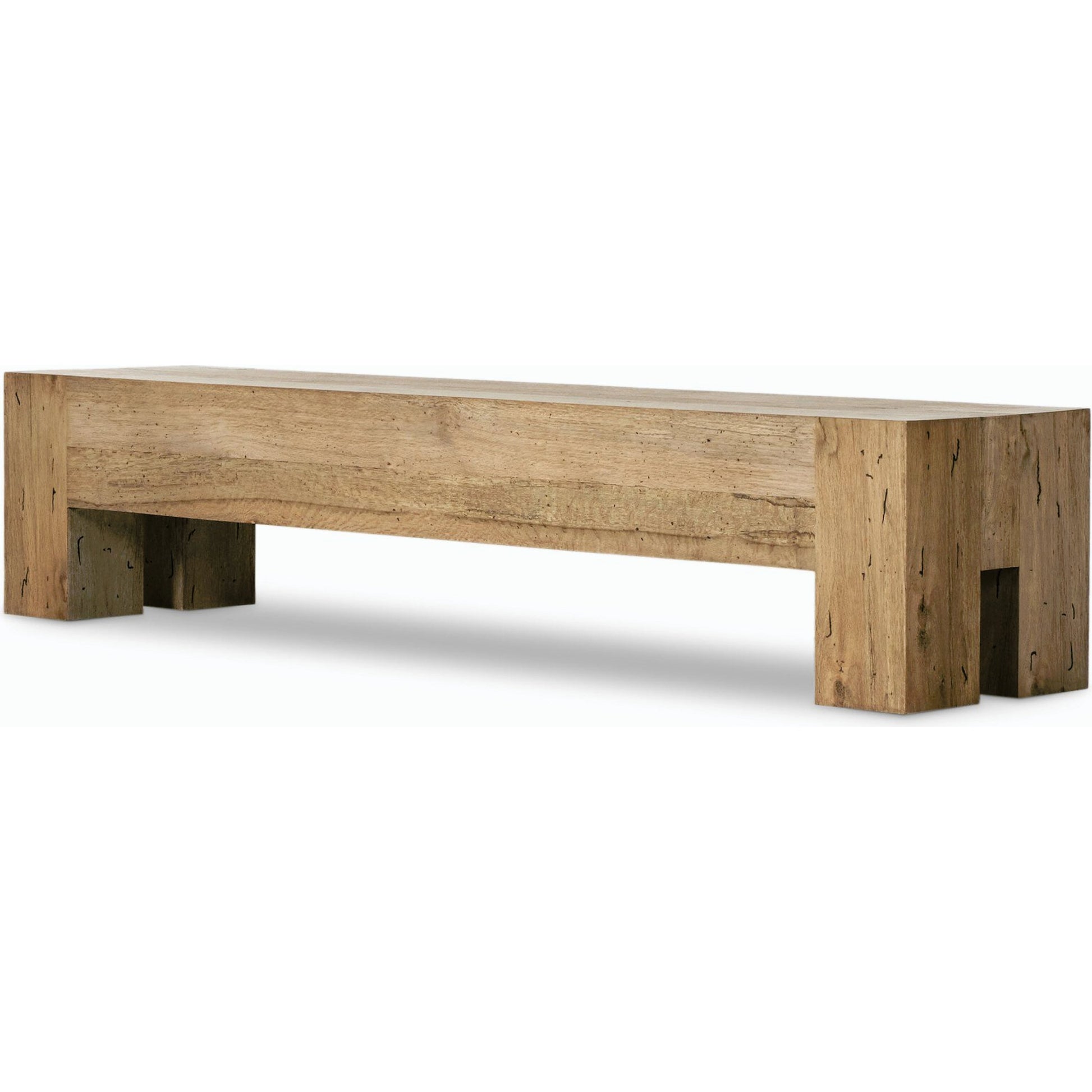 Abaso Large Accent Bench by Four Hands in ebony rustic wormwood oak. Made from thick oak veneer, engineered hardwood in a modern style.