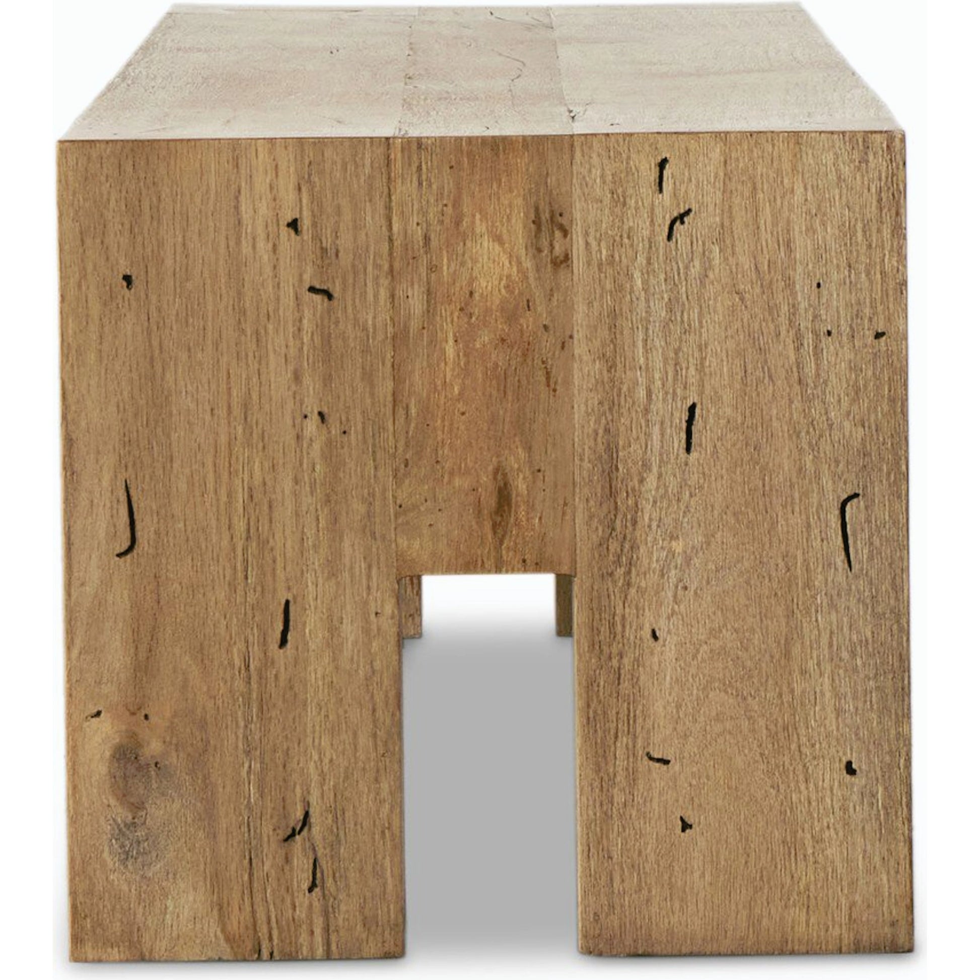 Abaso Large Accent Bench by Four Hands in ebony rustic wormwood oak. Made from thick oak veneer, engineered hardwood in a modern style.