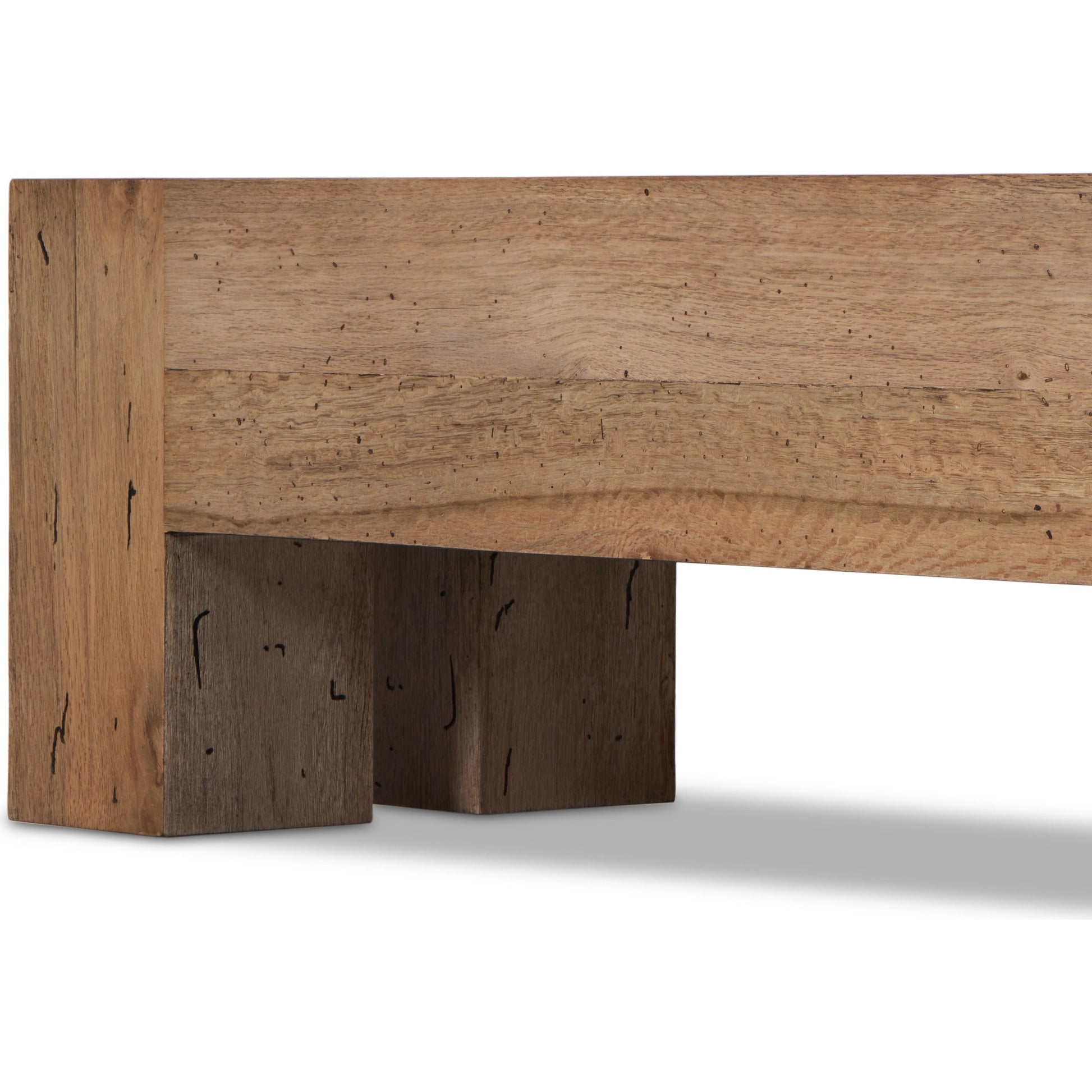 Abaso Large Accent Bench by Four Hands in ebony rustic wormwood oak. Made from thick oak veneer, engineered hardwood in a modern style.