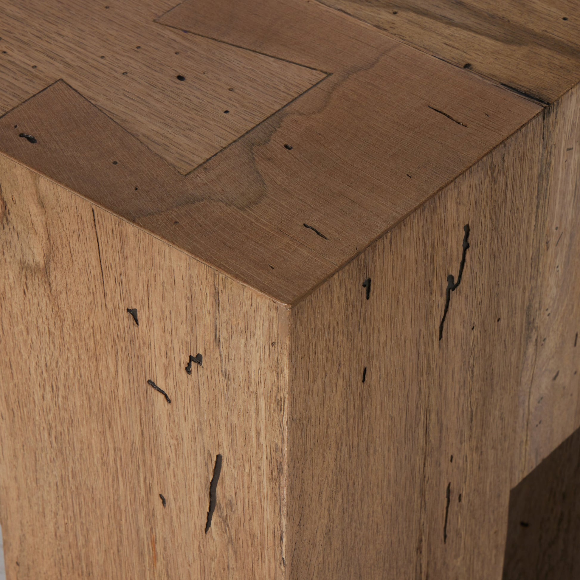 Abaso Large Accent Bench by Four Hands in ebony rustic wormwood oak. Made from thick oak veneer, engineered hardwood in a modern style.