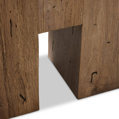 Abaso Large Accent Bench by Four Hands in ebony rustic wormwood oak. Made from thick oak veneer, engineered hardwood in a modern style.