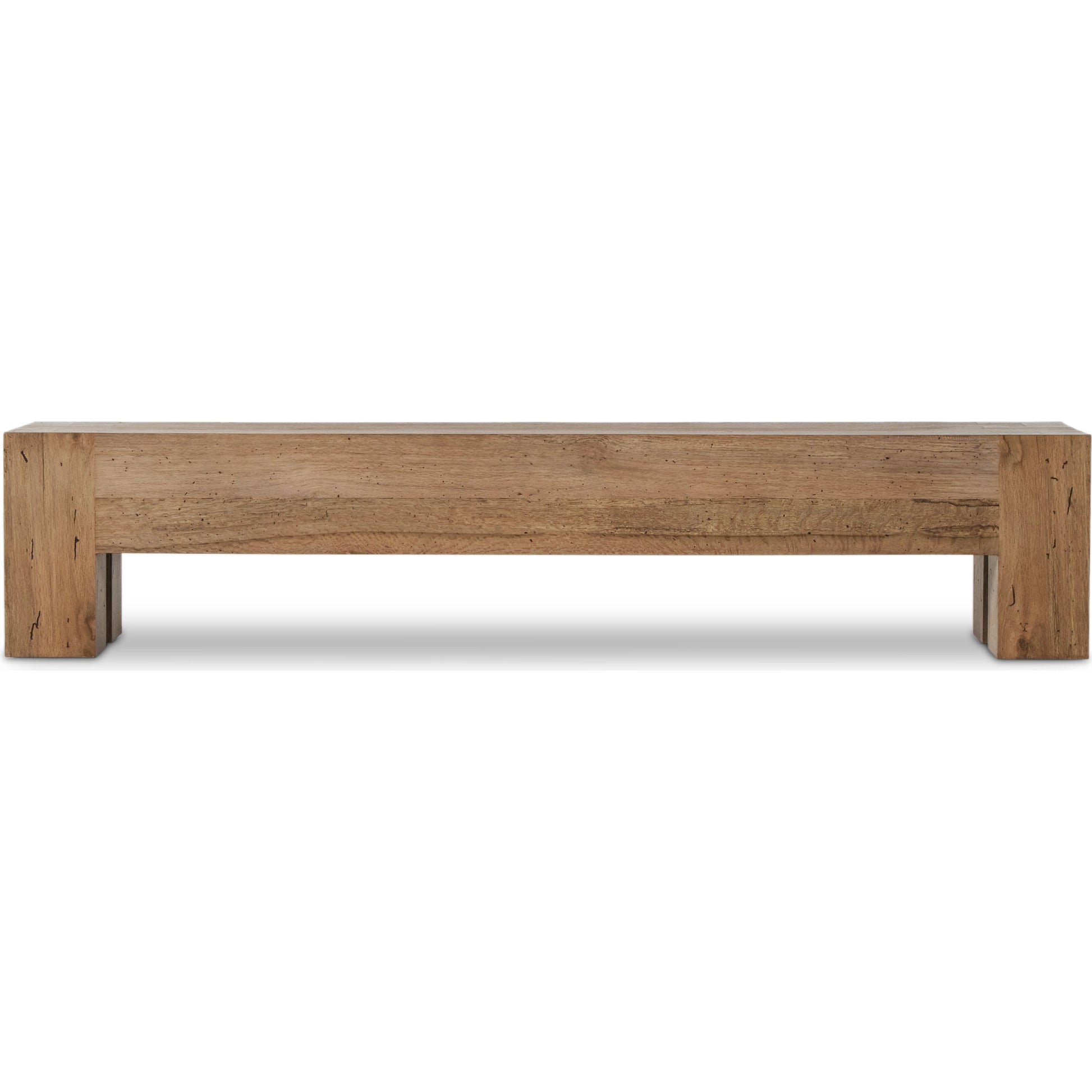 Abaso Large Accent Bench by Four Hands in ebony rustic wormwood oak. Made from thick oak veneer, engineered hardwood in a modern style.