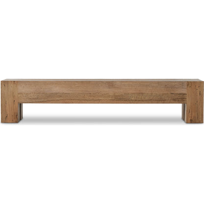 Abaso Large Accent Bench by Four Hands in ebony rustic wormwood oak. Made from thick oak veneer, engineered hardwood in a modern style.