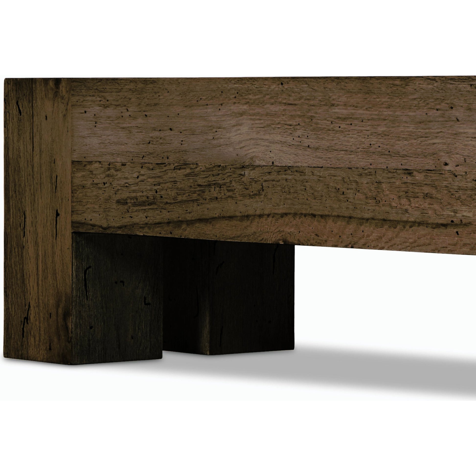 Abaso Large Accent Bench by Four Hands in ebony rustic wormwood oak. Made from thick oak veneer, engineered hardwood in a modern style.