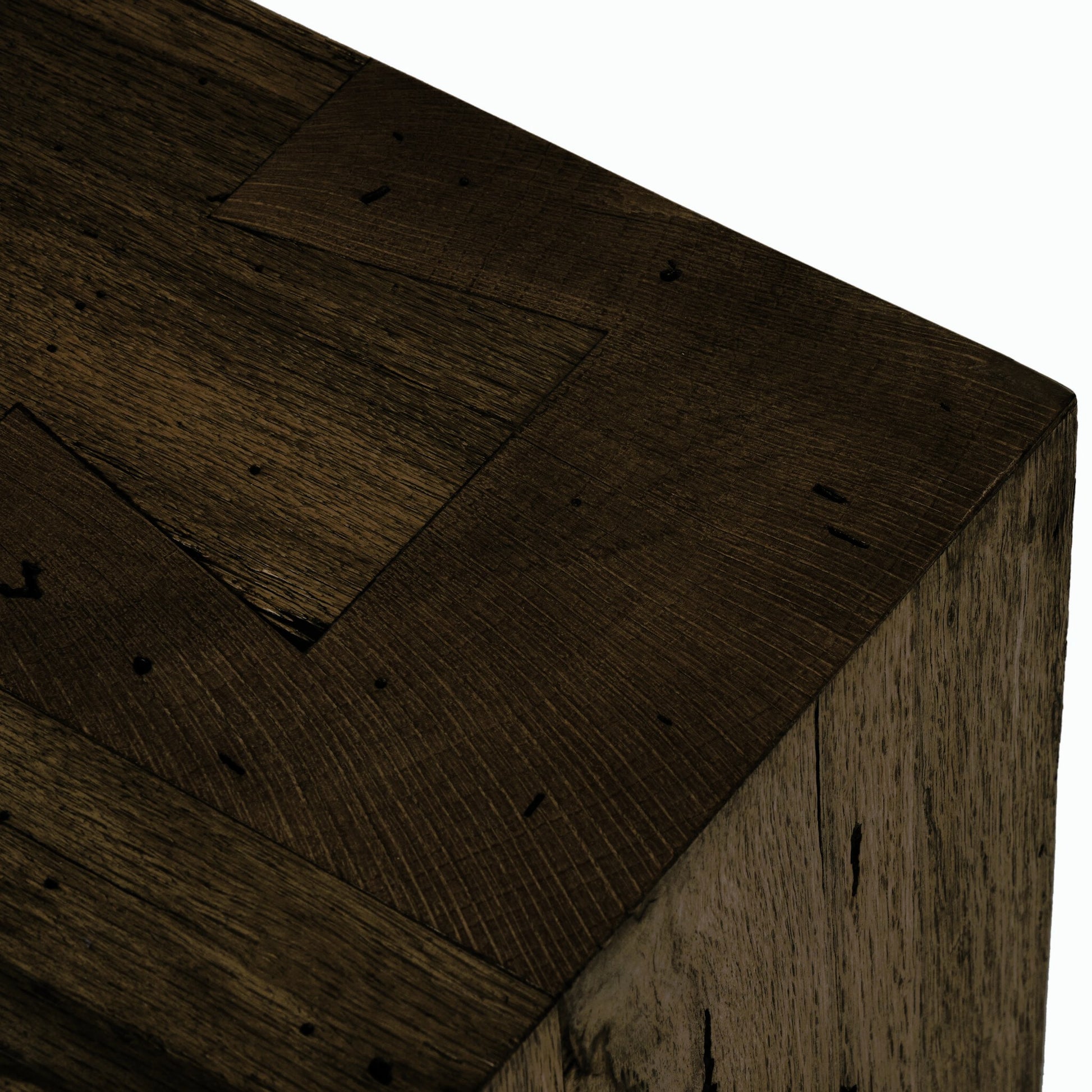 Abaso Large Accent Bench by Four Hands in ebony rustic wormwood oak. Made from thick oak veneer, engineered hardwood in a modern style.