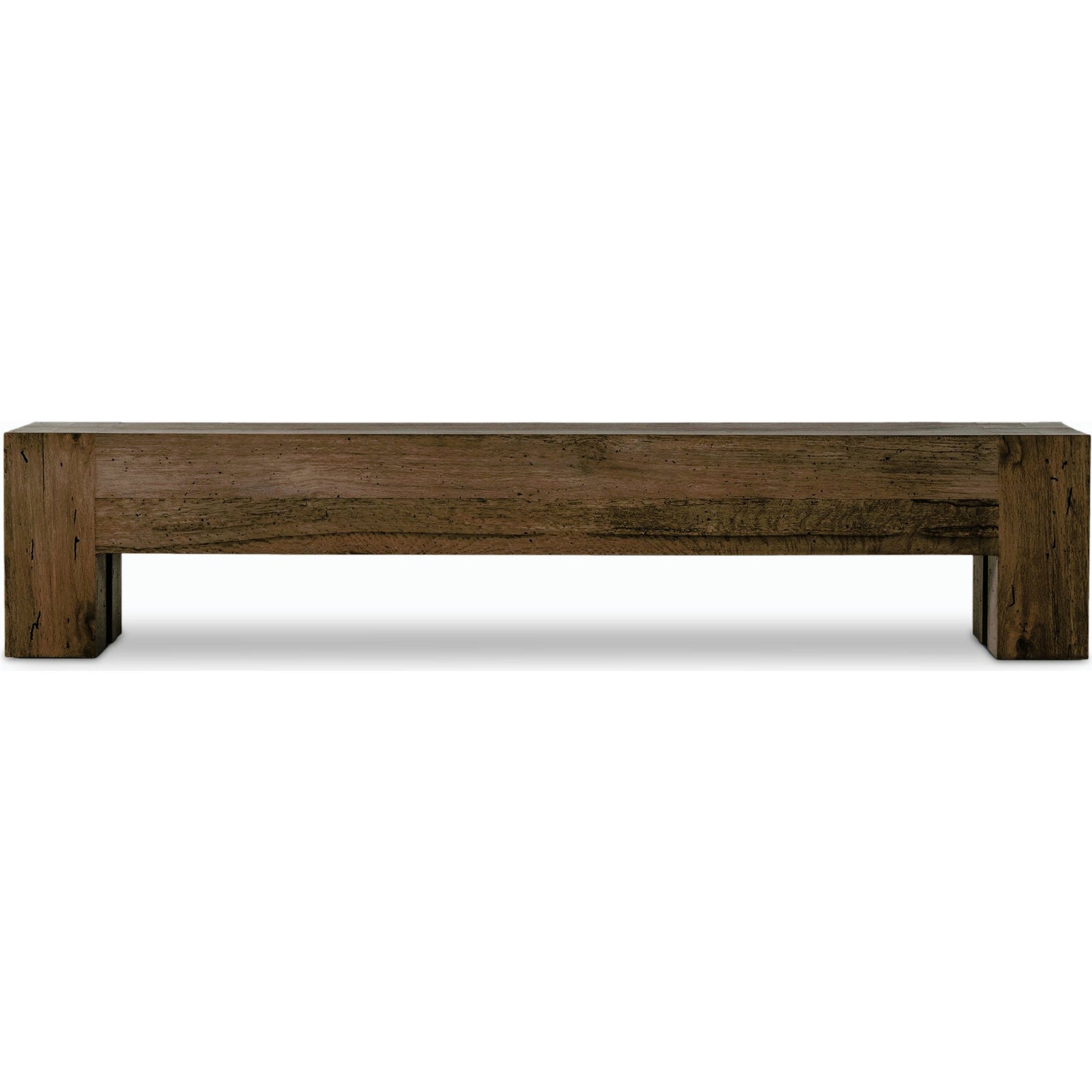 Abaso Large Accent Bench by Four Hands in ebony rustic wormwood oak. Made from thick oak veneer, engineered hardwood in a modern style.