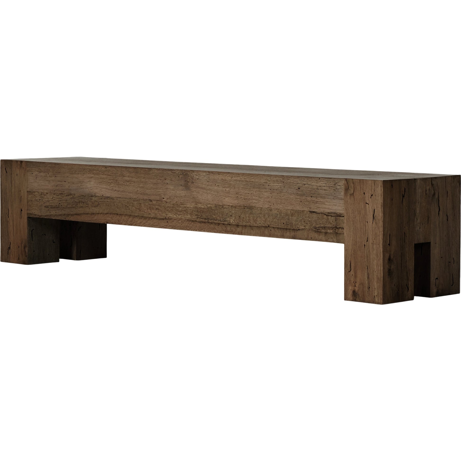 Abaso Large Accent Bench by Four Hands in ebony rustic wormwood oak. Made from thick oak veneer, engineered hardwood in a modern style.