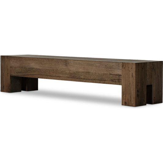 001 SI-2000875 | Primary Silo | Abaso Large Accent Bench by Four Hands in ebony rustic wormwood oak. Made from thick oak veneer, engineered hardwood in a modern style.