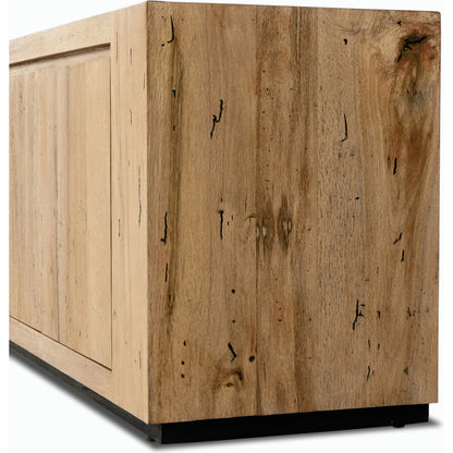 Abaso Media Console by Four Hands. Made from thick oak veneer in a modern style.