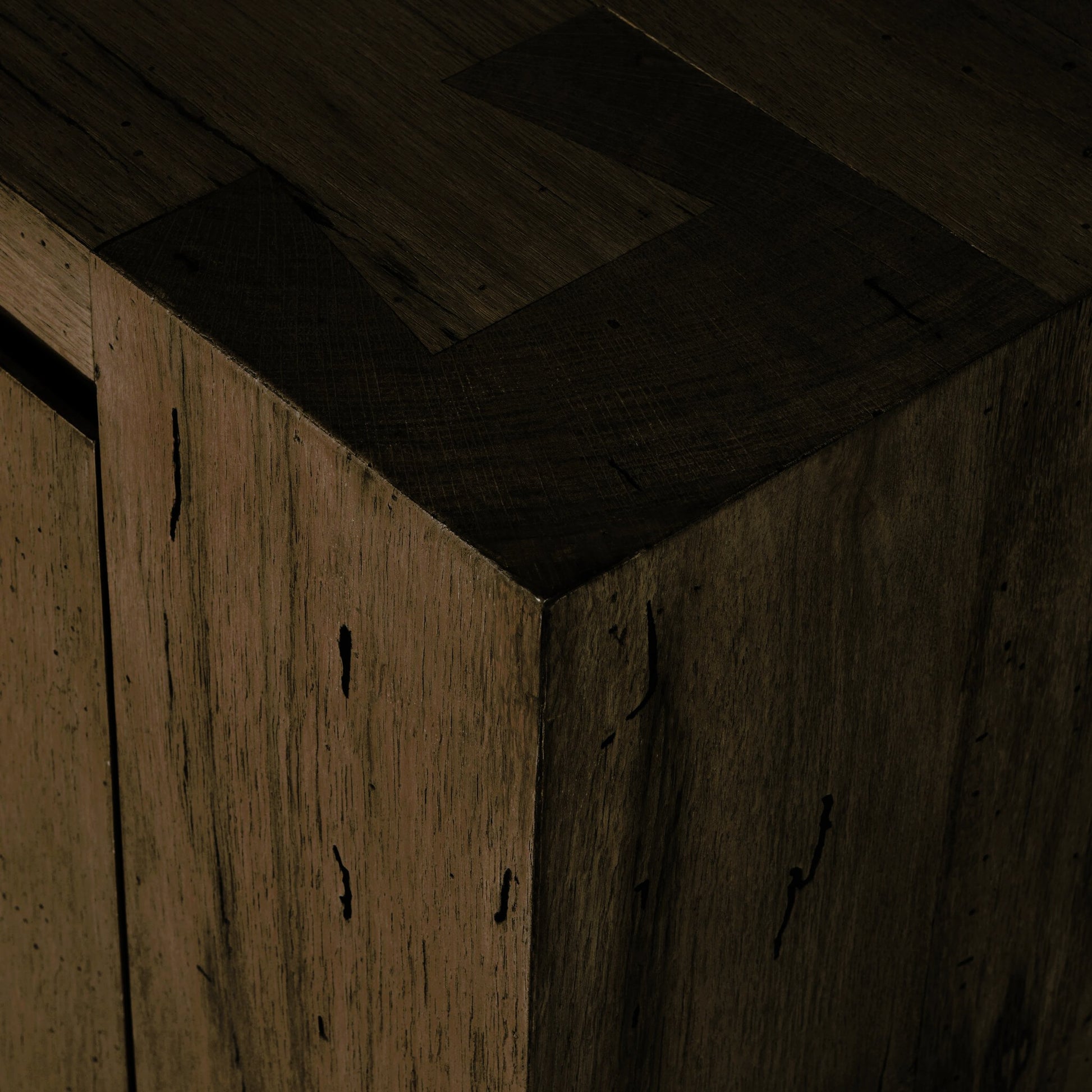 Abaso Media Console by Four Hands. Made from thick oak veneer in a modern style.
