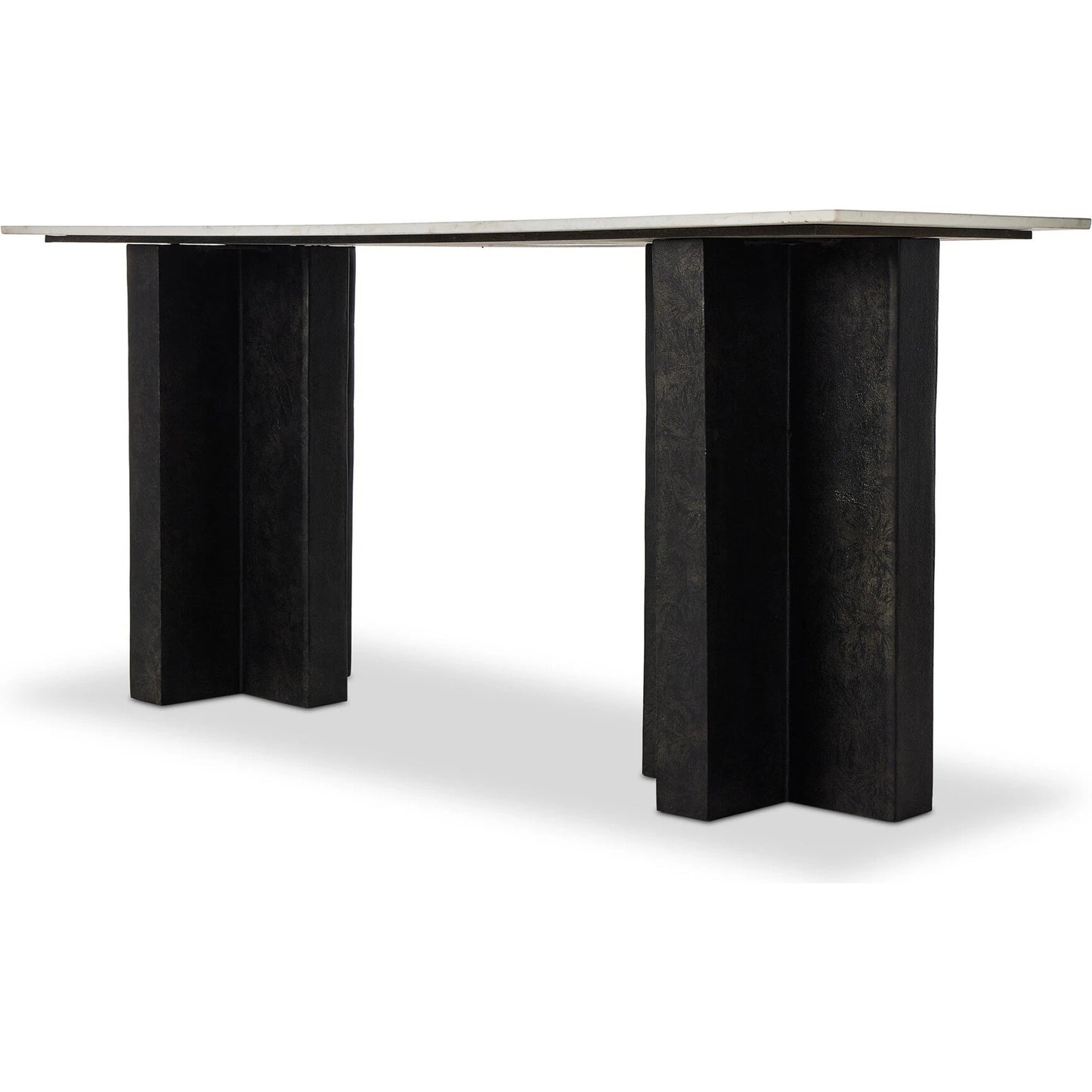 013 SI-2137625 | Closeup | Terrell Large Console Table by Four Hands in polished white marble, raw black. Made from solid marble, aluminum, engineered hardwood in a modern style.