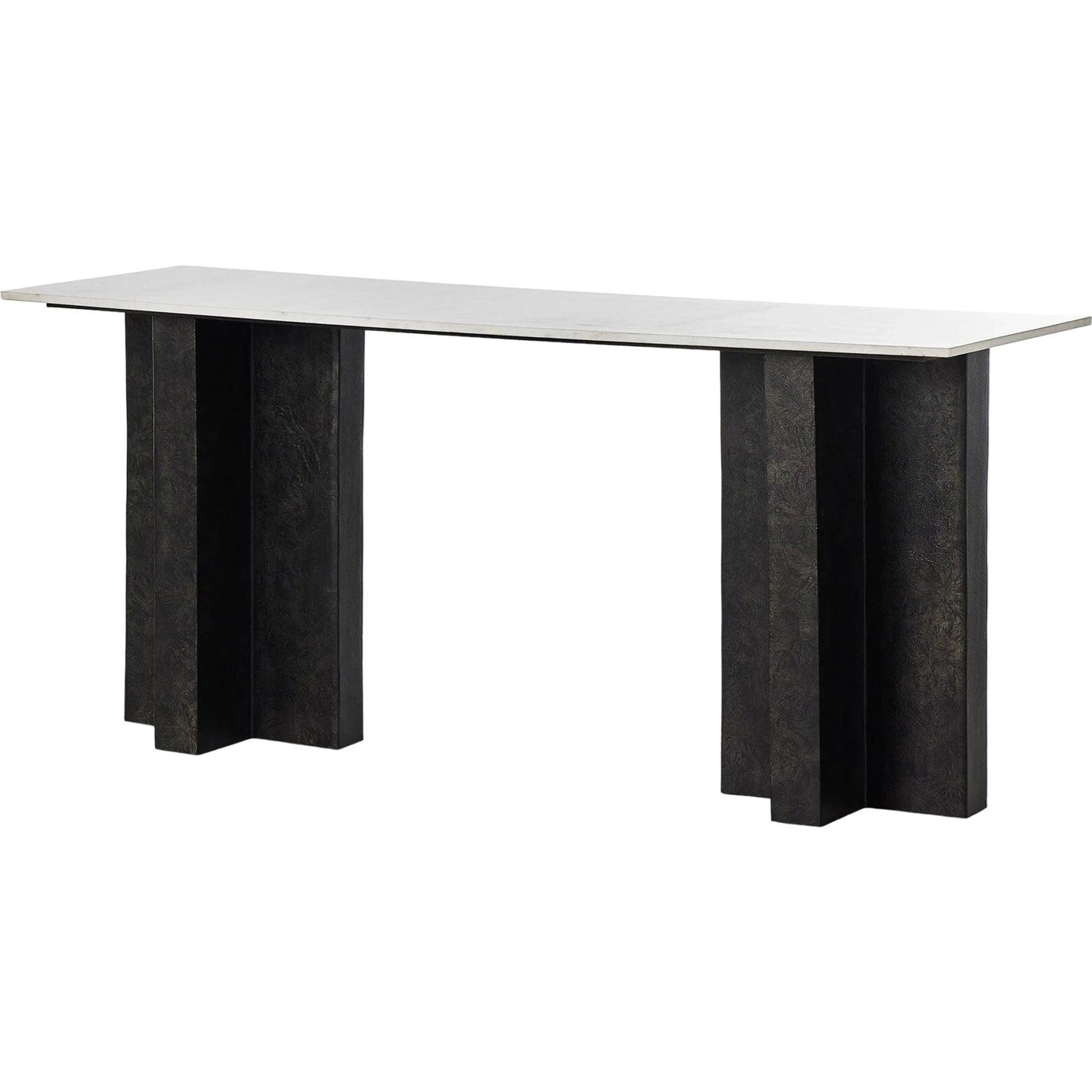 001 SI-2137625 | Primary Silo | Terrell Large Console Table by Four Hands in polished white marble, raw black. Made from solid marble, aluminum, engineered hardwood in a modern style.