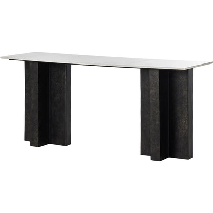 Terrell Large Console Table by Four Hands. Made from solid marble, aluminum, engineered hardwood in a modern style.