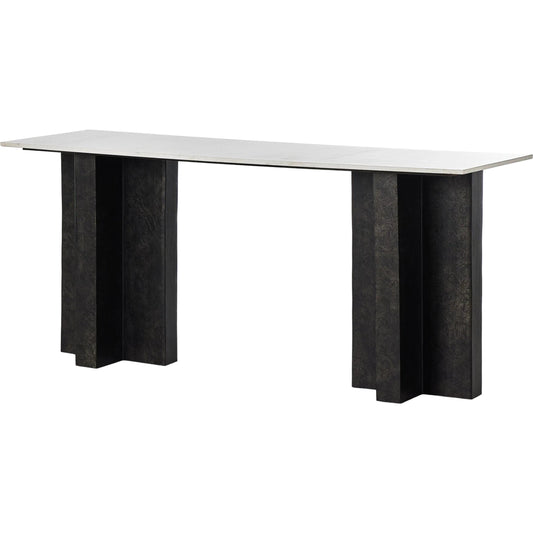 Terrell Large Console Table by Four Hands. Made from solid marble, aluminum, engineered hardwood in a modern style.
