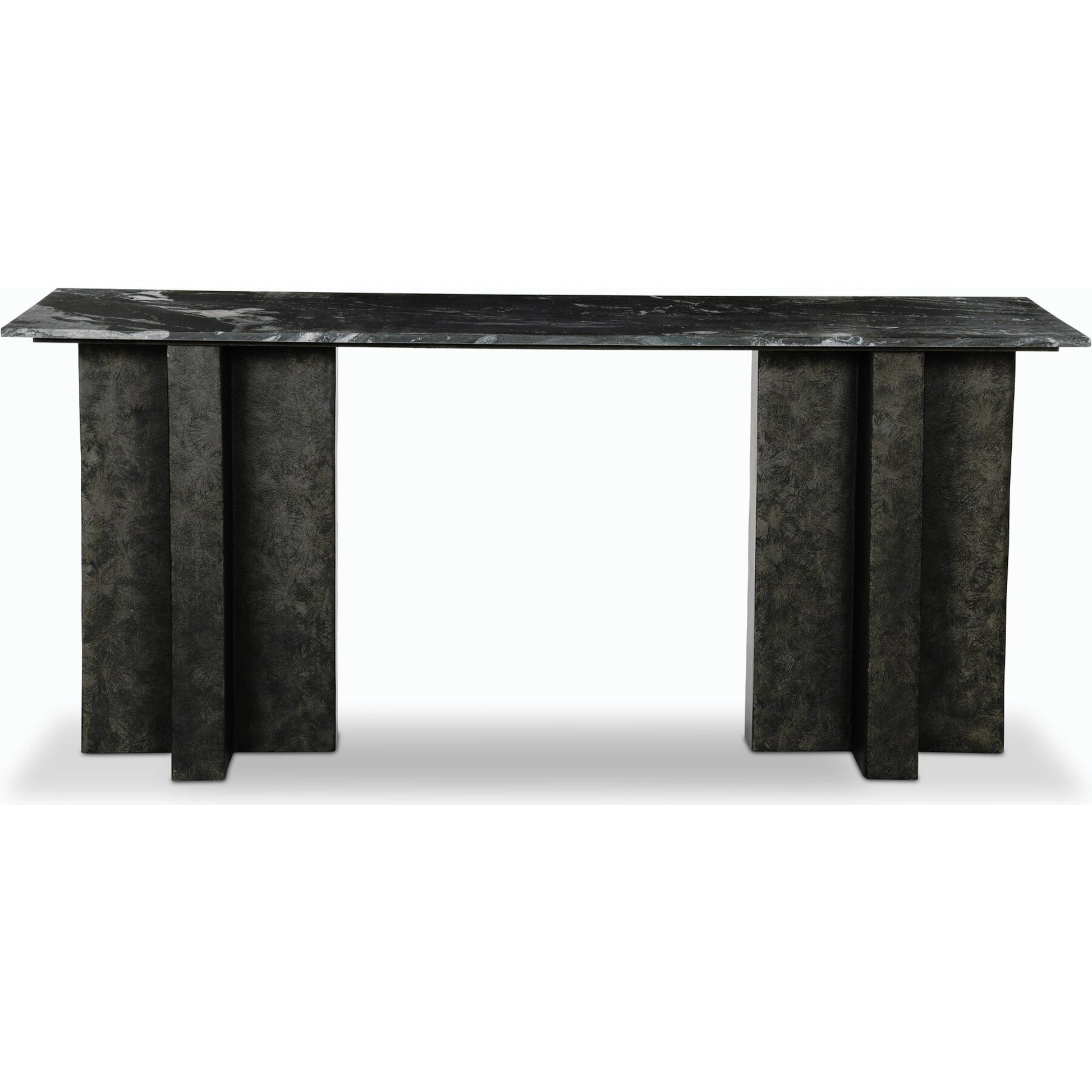 Terrell Large Console Table by Four Hands. Made from solid marble, aluminum, engineered hardwood in a modern style.