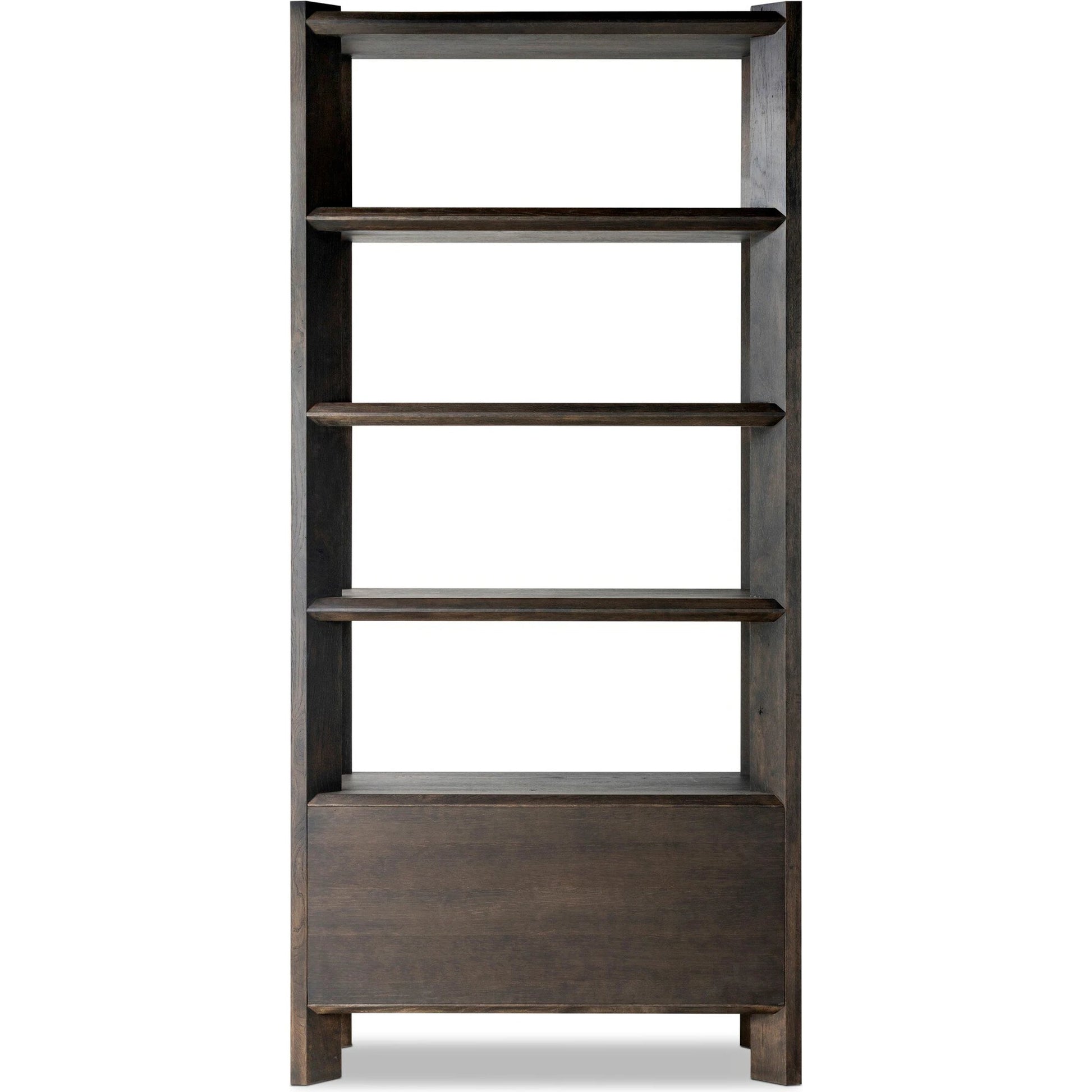 Orwin Bookshelf by Four Hands in smoked black oak. Made from solid oak, thick oak veneer in a modern style.