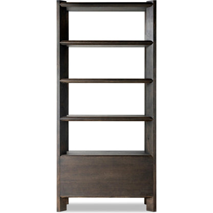 Orwin Bookshelf by Four Hands in smoked black oak. Made from solid oak, thick oak veneer in a modern style.