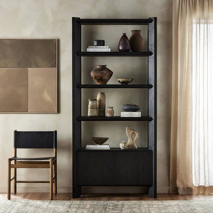 Orwin Bookshelf by Four Hands in smoked black oak. Made from solid oak, thick oak veneer in a modern style.