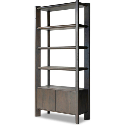 Orwin Bookshelf by Four Hands in smoked black oak. Made from solid oak, thick oak veneer in a modern style.